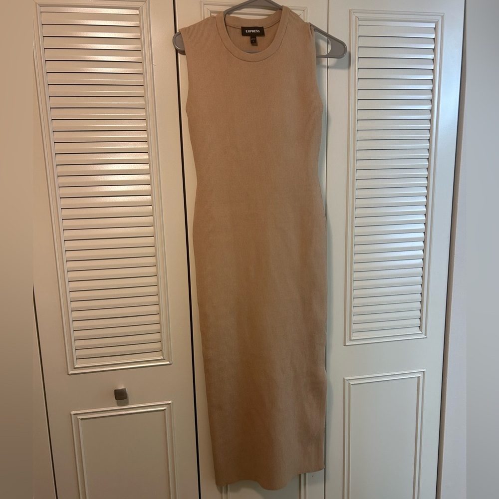 Tan Sleeveless Sweater Dress